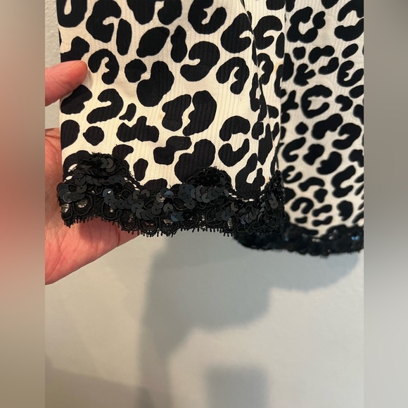 VTG 80s 2 Piece Suit Blazer Jacket Skirt Black White Leopard Print Sequin Trim 6 - Picture 8 of 13